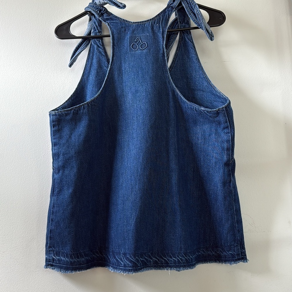 Bimba Y Lola Dark blue denim top Blue Denim Tie-Shoulder Top Sz L - Picture 5 of 12